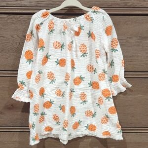 Toddler Girls White Pineapple Print Night Gown With Lace Trim